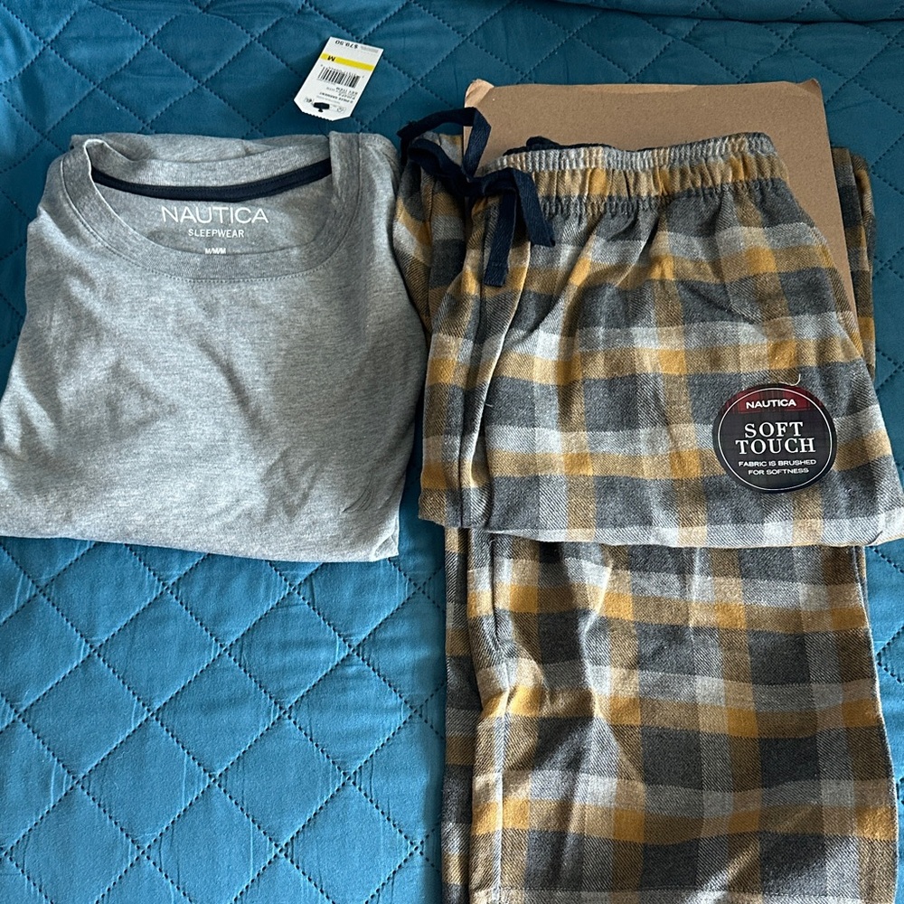 Nautica Man Pajama Set - Gray and Mustard Plaid